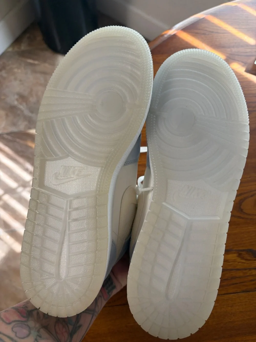 Nike Air Jordan 1 Mid - White & Light Blue with Iridescent Swoosh - Picture 3 of 4
